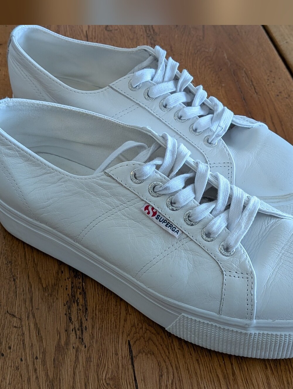 Superga Women’s Bright White Platform Leather Sneakers 10/41.5